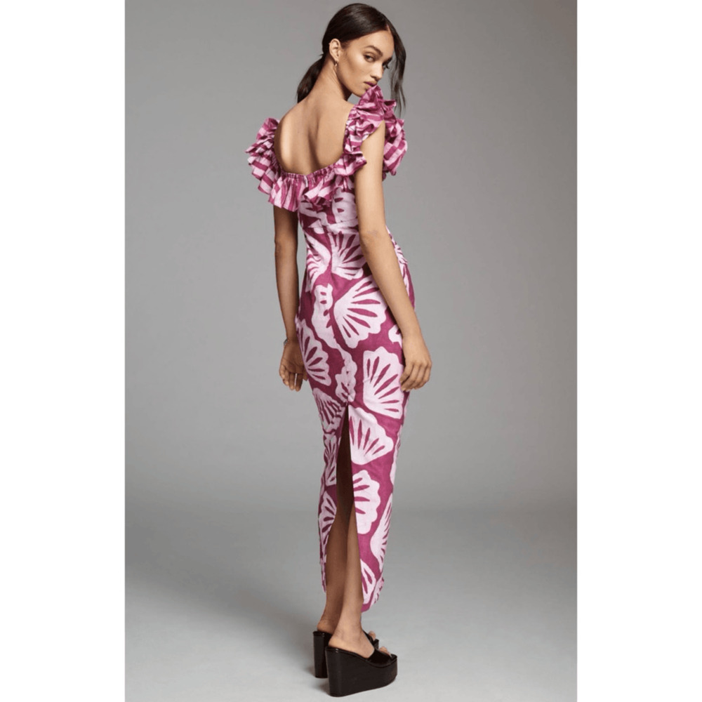 Anthropologie Sika Womens Off the shoulder Ruffle Midi Dress Size 4 Tropical - Picture 2 of 16